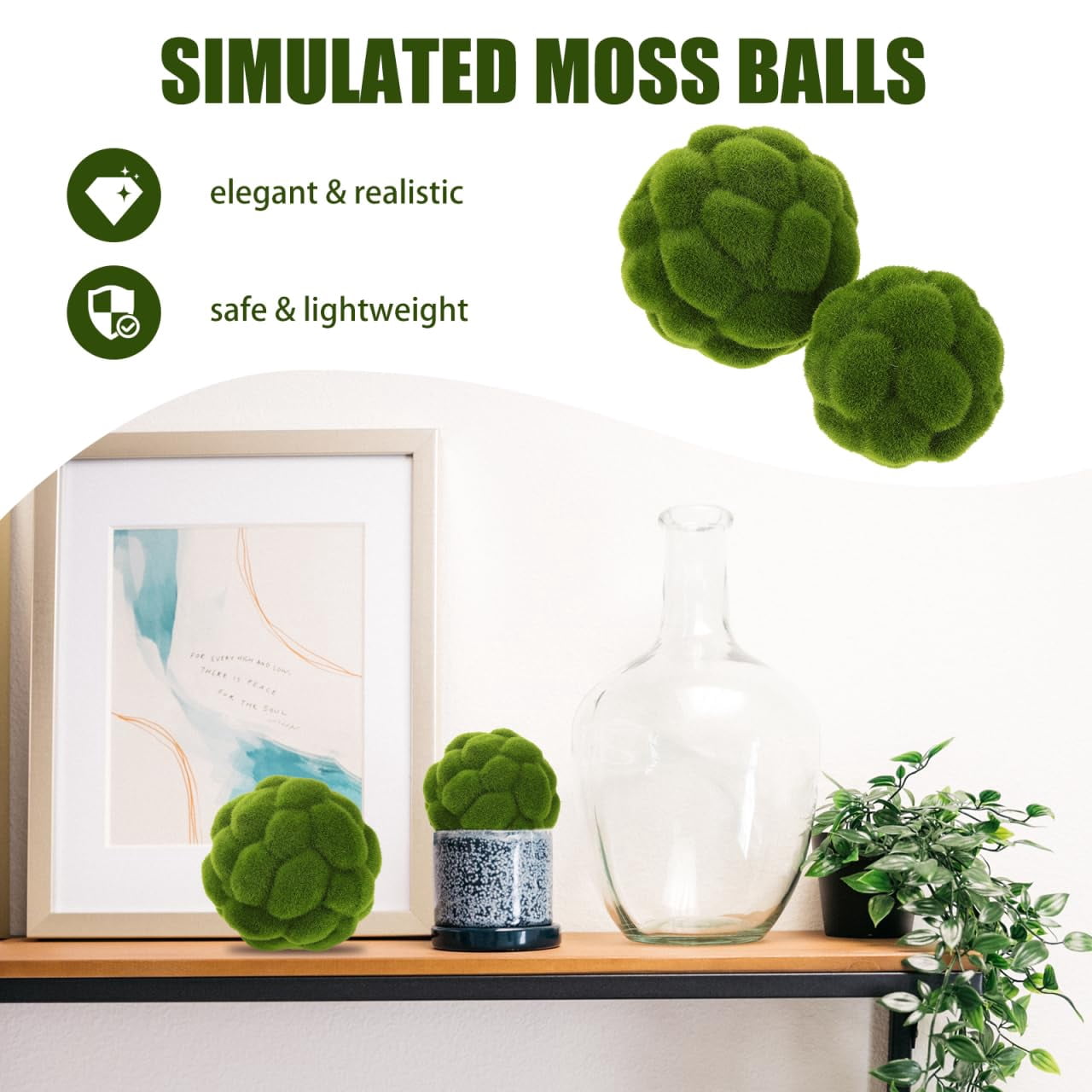 4Pcs Artificial Green Moss Balls, 4" and 4.7" Decorative Spheres for Garden Patio Lawn Wedding Home D Cor Weather-Resistant Simulated Grass Ornaments