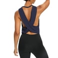 thumbnail image 2 of Backless Criss Cross Crop Tank Tops for Women Ribbed Sleeveless Workout Shirts Yoga Athletic Tops #03Dark Blue L, 2 of 5