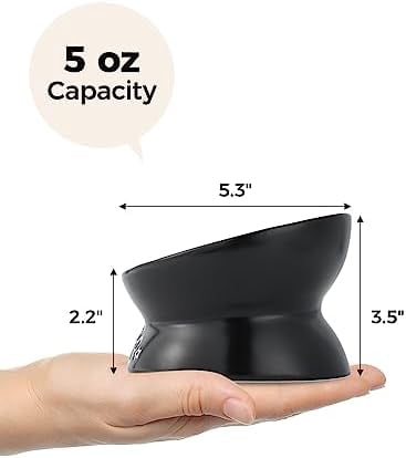 Elevated Cat Food Bowl, 5 Oz Ceramic Raised and Tilted Water Bowl, Anti Vomiting and Protect Pets' Spines Dishes for Small Dog, Fat Faced Cat, Kitten (Black Pattern, 1 Pack)