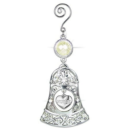 - Nurse Filigree Holiday Christmas Ornament Bell with Hanging Heart Charm Jewels and Pearl 5.5 Inch