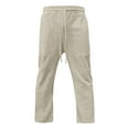 thumbnail image 4 of SSAAVKUY Mens Cotton Linen Drawstring Pants Elastic Waist Linen Jogger Long Bottoms with Pockets Loose Casual Loungewear Pants Beige 8, 4 of 9
