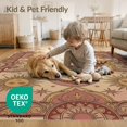 thumbnail image 4 of ODIKA 5'x7' Washable Area Rug Pink Circle Cottagecore Deep Beige Embellished Velvet Boho Retro for Small Living Room, Bedroom, Easy Care, Non-Shedding, Pet Friendly, 4 of 7