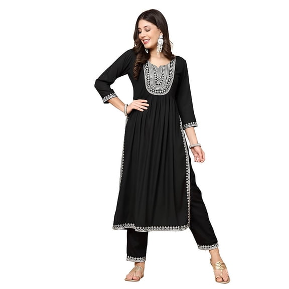 Pistaa's Women's Viscose Solid Suit Set - Indian Ethnic Traditional Wear Kurta Set