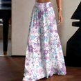 thumbnail image 6 of Floral Tiered Palazzo Pants for Women - High Waist Elastic Wide Leg Trousers, Flowy Boho Beach Bottoms for Women's Summer Vacation & Resort Wear Purple XXL, 6 of 7
