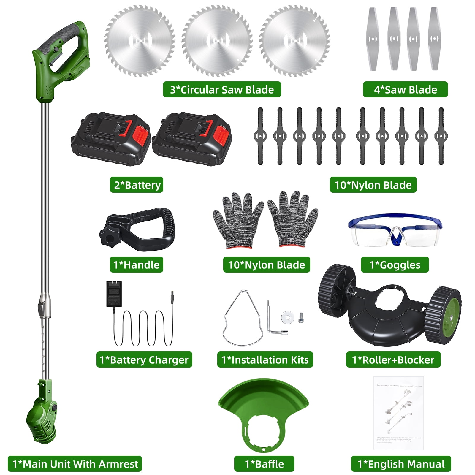 KingFurt  3-in-1 Wheel Edger Mini-Mower, Battery Powered Weed Wacker,Cordless lawn mower for yards