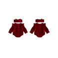 thumbnail image 2 of Cenuakty Baby Girl Christmas Outfit Long Sleeve Velvet Ruffle Romper and Headband, 2 of 9