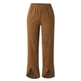 thumbnail image 4 of Women's Solid Color Corduroy Pants, Elastic Waist Straight Leg Trousers, Casual Pull On High Waisted Fall Winter Slacks with Pockets for Daily Wear Brown XXL, 4 of 5
