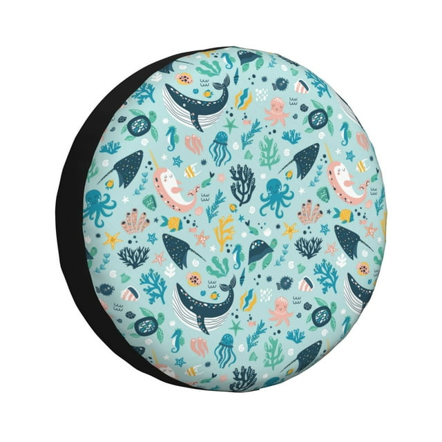 Fotbe Sea Animal Funda de Llanta de Repuesto con Estampado, Engrosada, Ajuste Universal para Jeep, Remolque, RV, SUV, Camión-16 inch