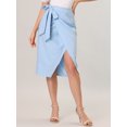 thumbnail image 4 of Allegra K Falda Lápiz Midi Con Cintura Anudada Y Cinturón Dividido Para Mujer Azul claro XS, 4 of 6
