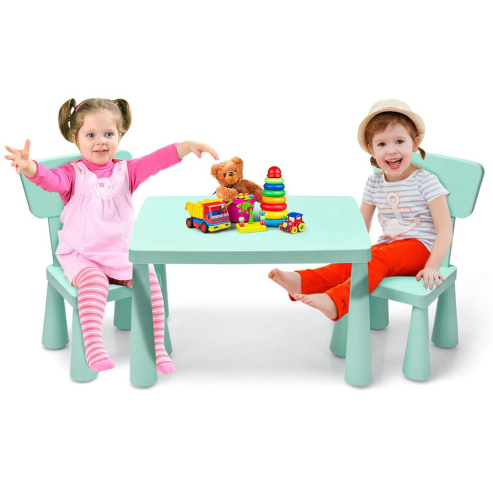 Resenkos 3 Pieces Toddler Multi Activity Play Dining Study Kids Table and Chair Set-Green, Small Folding Table for Arts & Crafts, Snack Time, Homeschooling, Homework