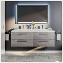 Eviva Surf 57" Cement Grey Modern Bathroom Vanity Set with Integrated White Acrylic Double Sink