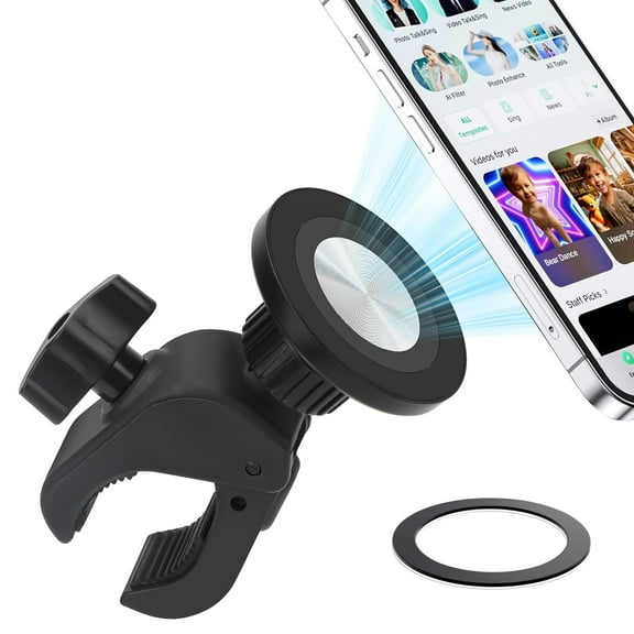 EEEkit Magnetic Phone Holder for Bike & Treadmill, 360° Mount Fit for iPhone 16 15 14 MagSafe, Universal Phone Mount for Stroller, Golf Cart, Handlebar