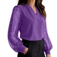 thumbnail image 2 of Kadlawus Women Loose Fit V Neck Long Sleeve Blouse Elegant Casual Sequins Pullover Tops for Daily Office Commute Dinner Party Wear, Purple L, 2 of 9