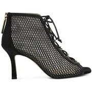 Louise Et Cie KALYPSO Peep-Toe FISHNET Details Lace-Up Boots BLACK