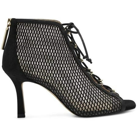 Louise Et Cie KALYPSO Peep-Toe FISHNET Details Lace-Up Boots BLACK