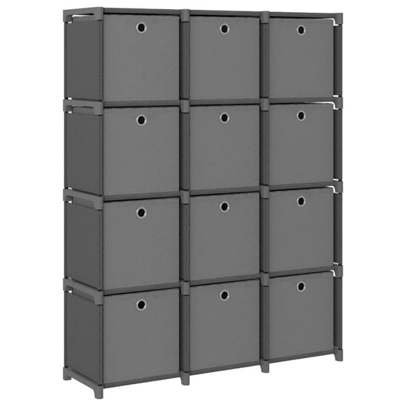 vidaXL 12-Cube Display Shelf with Boxes Gray 40.6"x11.8"x55.5" Fabric