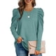 thumbnail image 2 of Top de corte informal para mujer, cuello redondo, mangas abullonadas, Color puro, transpirable, Top para mujer para ir de compras, verde XL, 2 of 6