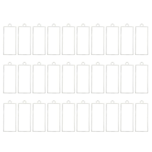 Unique Bargains 30pcs Open Bezels, Resin Bezels Pendants Mold Open Back Bezels Alloy for Resin Jewelry Making, Rectangle, Silvery
