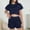 Navy, variant on Women's Casual Loungewear Set 2 Piece Short Sleeve Cropped Shirt and Ruffle Shorts Lounge Tracksuit
