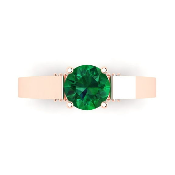Clara Pucci 14K Rose Gold 1.06ct Emerald Solitaire with Accents Ring