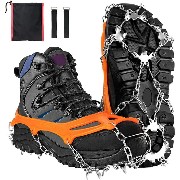 Crampons de glace Traction, Poignées de neige glacée pour bottes  Chaussures, Antidérapant 19 pointes en acier inoxydable et silicone  durable, protection sûre pour la marche, jogging
