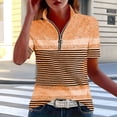 thumbnail image 2 of KIHOUT Women's Striped Color Block Quarter-Zip Polo Shirt, Short Sleeve Stand Collar Casual and Golf Top with Relaxed Fit, 2 of 6