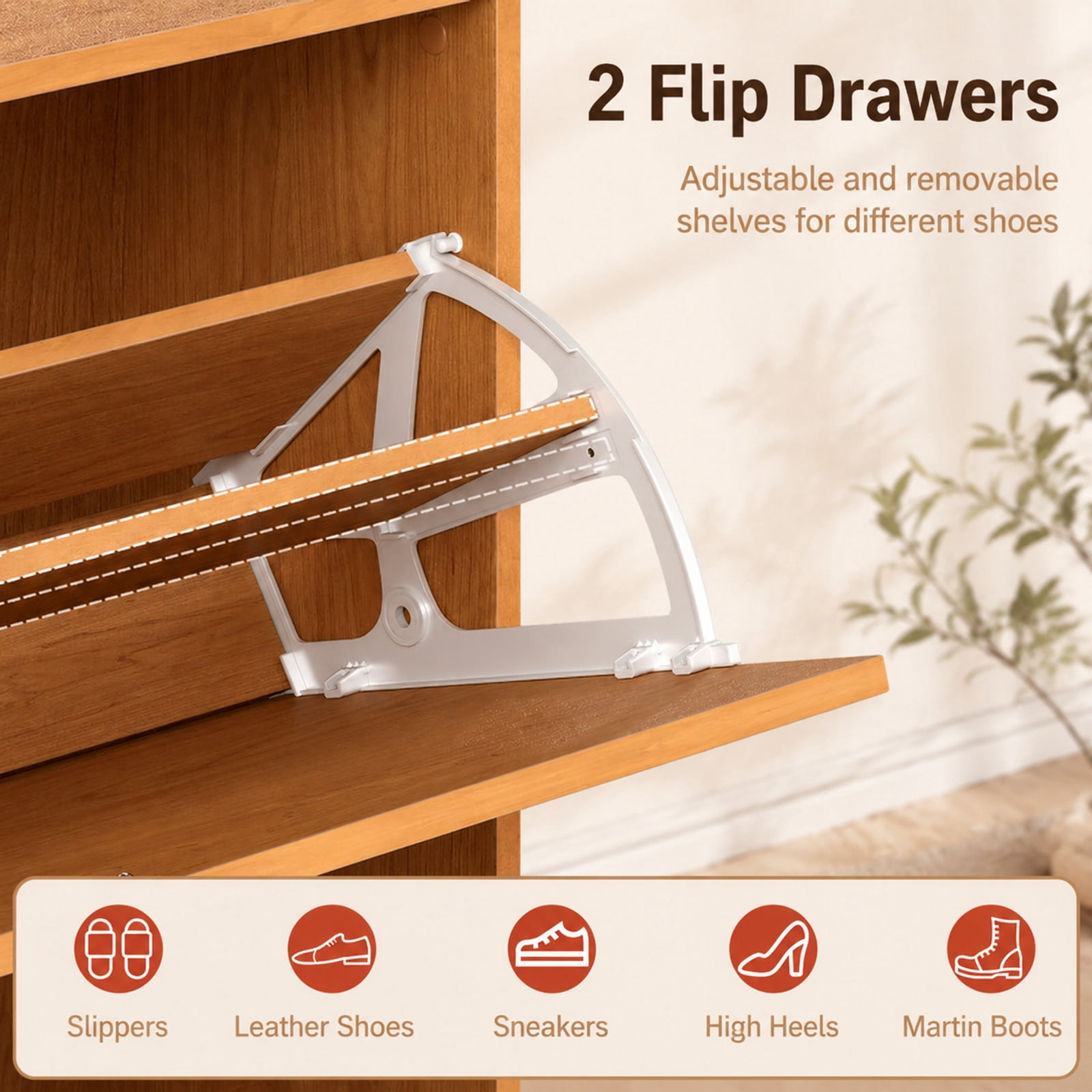 Furnibear Narrow Shoe Cabinet with Adjustable and Removable Shelves for Entryway Foyer Hallway Slim Shoe Storage Organizer, Oak