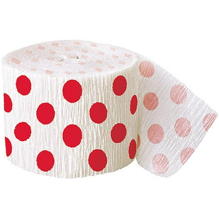 30' Crepe Paper Red Polka Dot Streamers