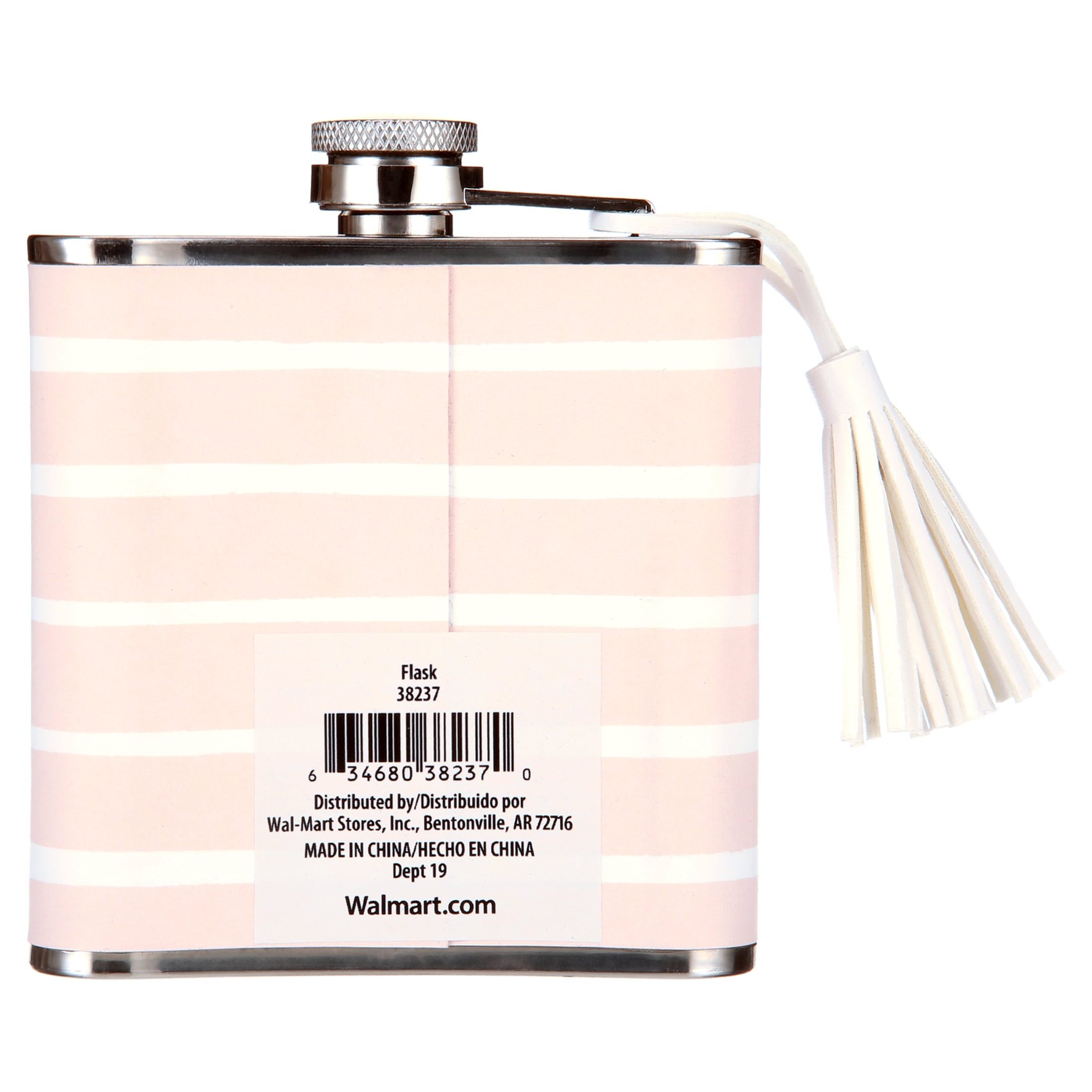 Way to Celebrate Pink & White Stripe Designer Bridesmaid Metal Flask