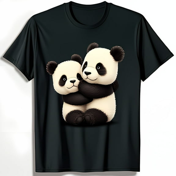 Adorable Panda Embrace Graphic T-Shirt Cute Black Tee for Animal Lovers