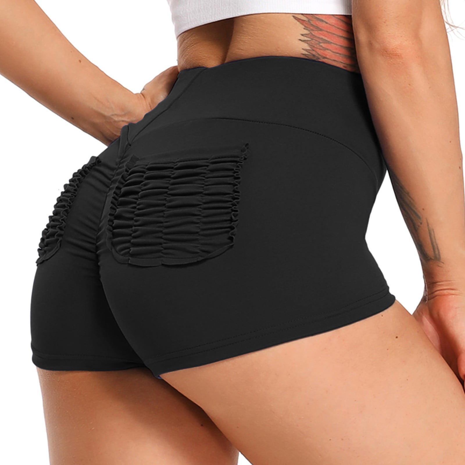 Fittoo - FITTOO Women Yoga Short Ruched Butt Back Pockets Pants Gym Running Casual Sport Short