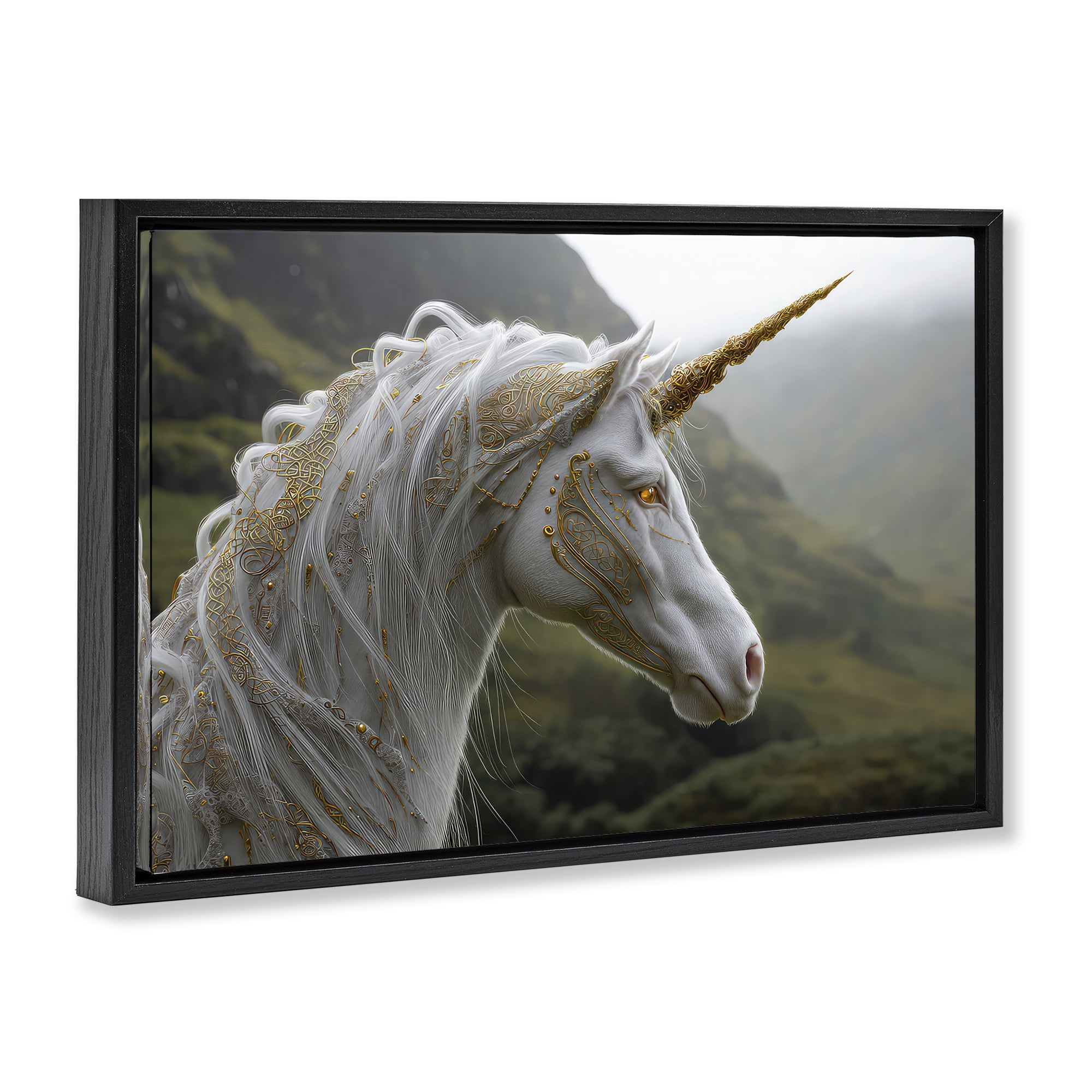 Stupell Industries Ornate Celtic Unicorn Black Framed Floater Canvas Wall Art, design by The Wands Want