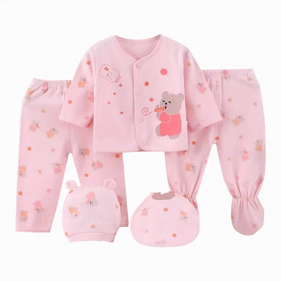 Gibobby 5Pcs Baby Boy Girl Clothes Sets Cute Tops Hat Pants Bib Sock Shose Outfits Set Baby JumpsuitNewborn Baby and Accessories Gifts Layette Set(0-3 Months,Pink)