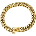 thumbnail image 7 of Gold Dog Chain Collar with Secure Buckle with Ice-Out Cubic Zirconia Stones 33K Metal Stainles Steel Cuban Link Chain Strong Heavy Duty Walking Training Chain Collar for Medium Large Dogs - Gold, 7 of 7
