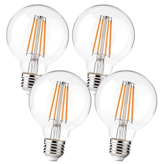 Luzixibo G25 LED Globe Vanity Light Bulbs, 2700K Soft White, CRI 90 , Dimmable, 40W Equivalent, 400 Lumens, E26 Base, Clear Glass Edison Style, 4-Pack