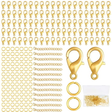 BORISCA 500Pcs Chain Clasps, 200Pcs 7x0.9mm Open Jump Rings   100Pcs 50mm Extension Chains   200Pcs 12mm Lobster Clasps for DIY Jewelry Making (Gold)