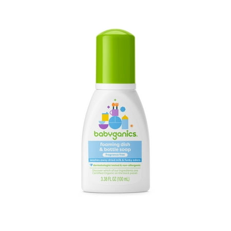 Babyganics Foaming Dish Soap for Travel, Fragrance Free, 3.38oz