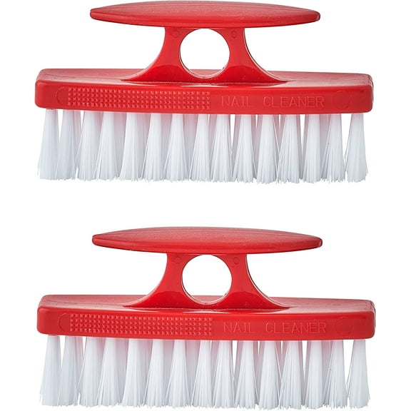 Superio Red Nail Brush Cleaner with Handle, 2 Pack - Durable Brush Scrubber To Clean Toes, Fingernails, Hand Scrubber All Surface Cleaning, Heavy Duty Scrub Brush Stiff Bristles, Easy To Hold