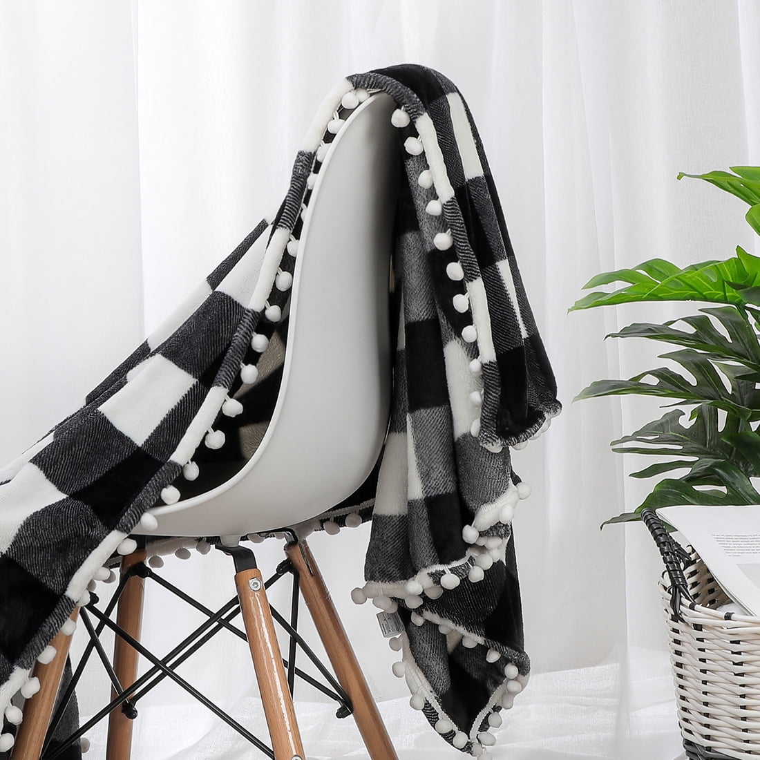 Unique Bargains Plaid Microfiber Plush Lightweight Throw