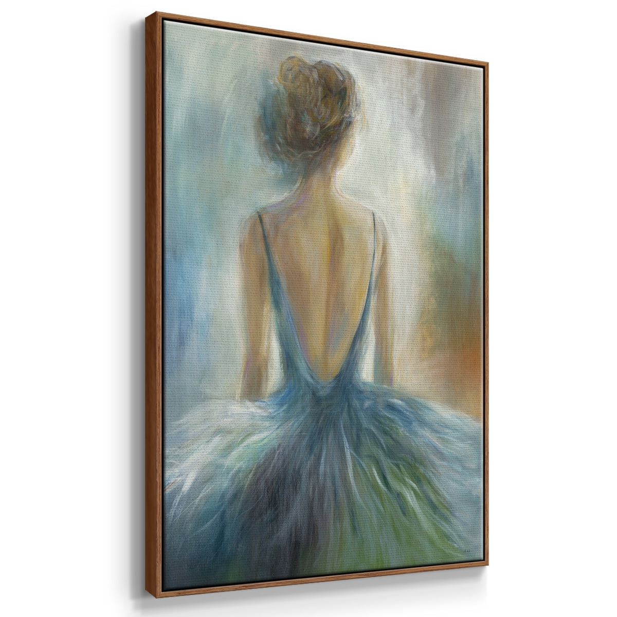 Lady in Blue Framed Premium Gallery Wrapped Canvas - Ready to Hang - 27 x 41 - Walnut Floating Frame