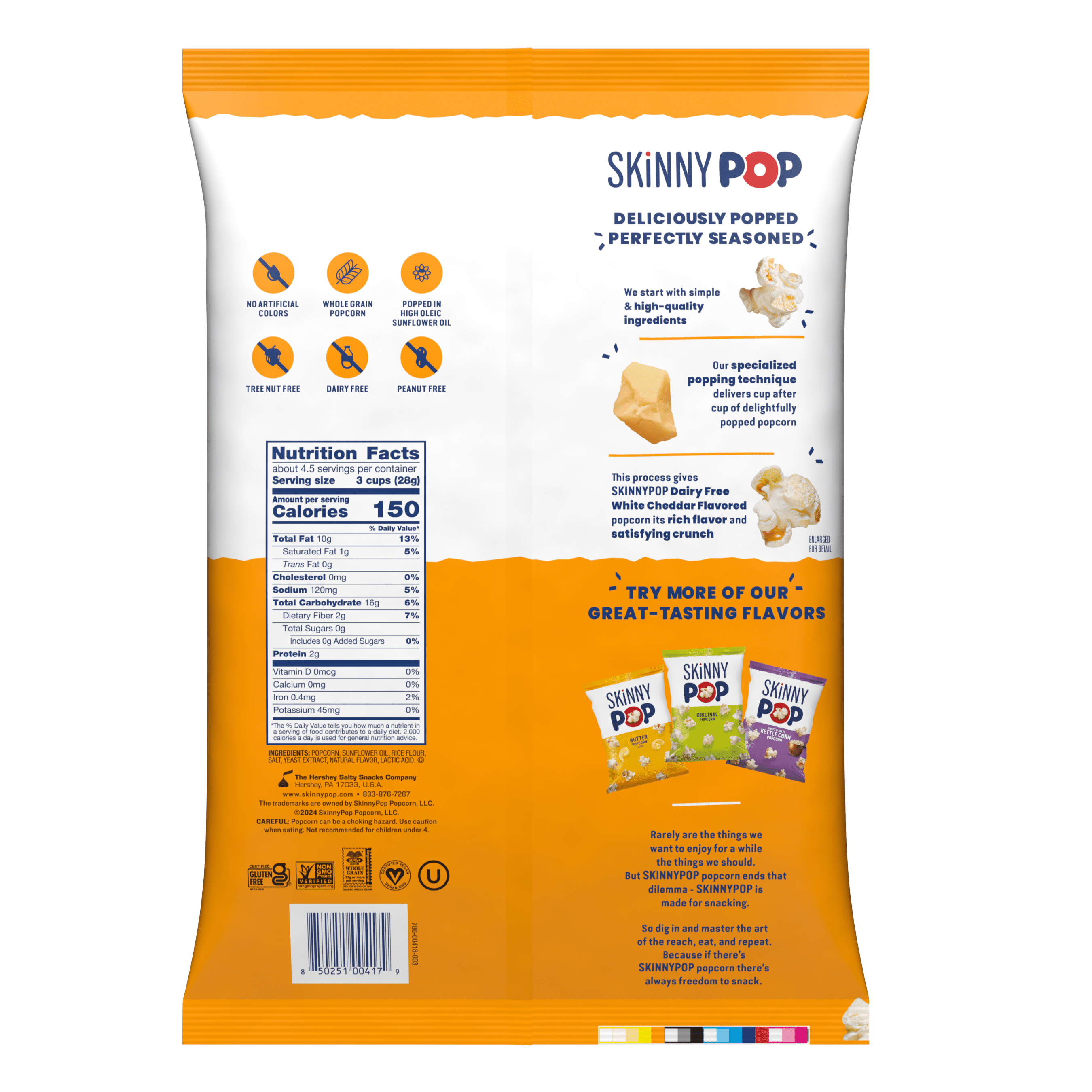SkinnyPop Dairy-Free White Cheddar Popcorn, 4.4 oz