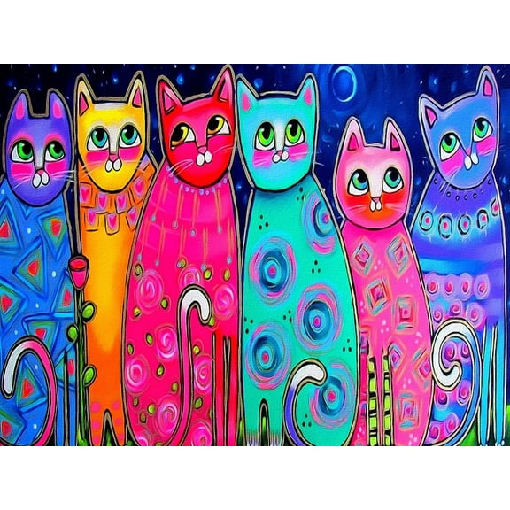 5D DIY Diamond Painting Set "Colorful Cat" Round Diamond Art Crafts for Adults, Suitable for Wall Decoration, Bedroom and Home Decoration