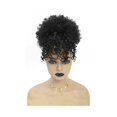 thumbnail image 1 of Synthetic Short Kinky Curly Drawstring Ponytail with Bangs, Clip in Afro High Puff Hair Bun Hairpiece, 1 of 7