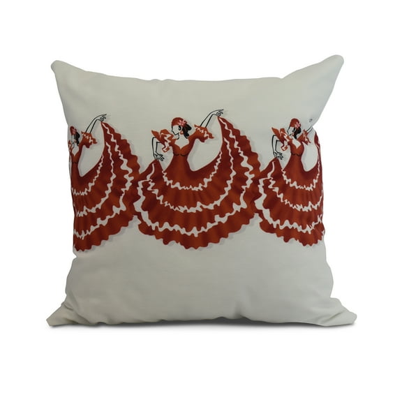Simply Daisy, 20" x 20" 3 Cuban Dancers, Geometric Print Outdoor Pillow, Red Orange