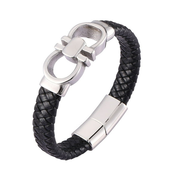 Thinsony Comfortable To Wear Leather Silvery Punk Handcuff Bracelet For Men Wide Application Compact 185mm