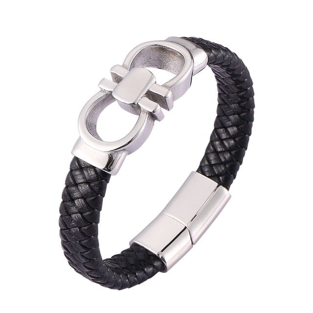 Qarigey Cómodo de usar, de esposas Punk plateada de cuero para hombres, de cuero trenzado con esposas Ropa, zapatos y accesorios Miscelánea 185mm
