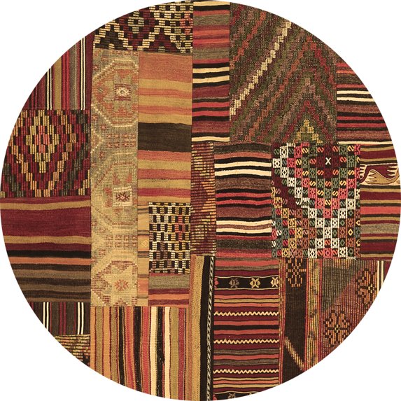 Ahgly Company Machine Washable Indoor Round Patchwork Brown Transitional Area Rugs, 5' Round