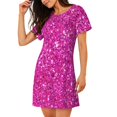 thumbnail image 2 of Fotbe Rose Red Glitter Bata de Dormir para Mujer con Estampado, Camisón de Algodón de Manga Corta, Ropa de Dormir Casual, 2 of 6