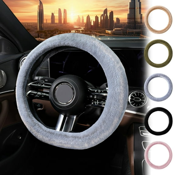 Nsxcdh Winter Plush Steering Wheel Cover,Soft Fuzzy Non Slip,Universal Fit 14-15 in Warm Grip Easy Install,Cold Weather Comfort Driving Accessory Automotive