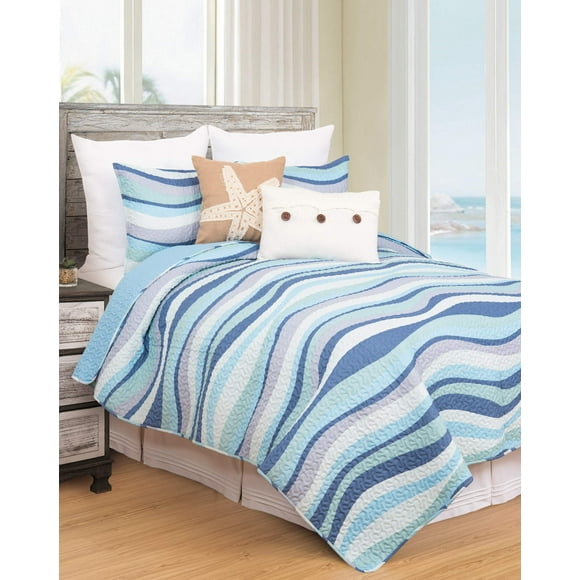 Juego de ropa de cama C&F Home Sea Waves Coastal King de 3 piezas